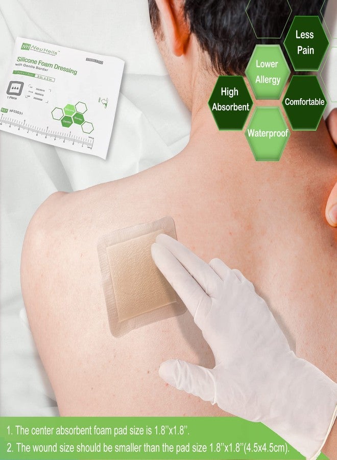 NeuHeils Silicone Adhesive Foam Dressing with Gentle Border 3''x3'' for Bed Sore, 10 Packs, High Absorbency Waterproof Silicone Wound Bandage for Foot Diabetic Ulcer - Image 4